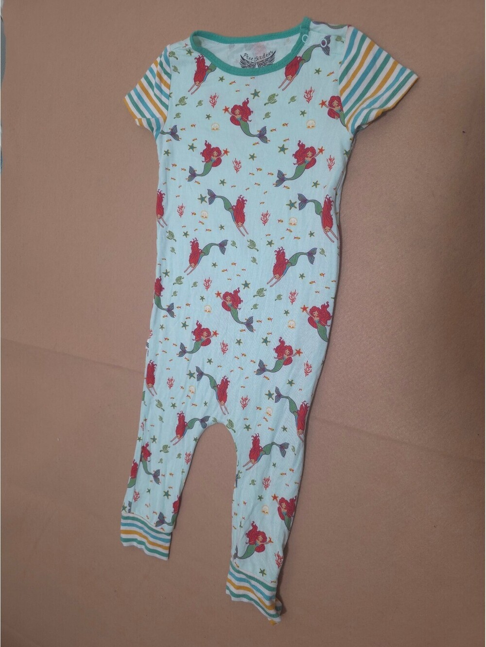 Free Birdees Bamboo Little Mermaid Side Zip Sleeper Romper Girls 2T EUC